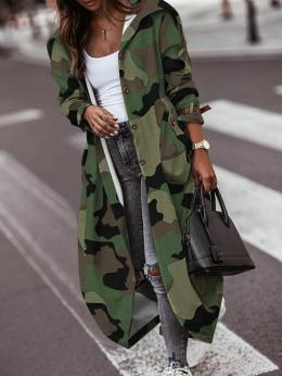 Damen Lässig Camo Frühling Polyester Kapuze Keine Elastizität Langarm H-Linie Regelmäßig Trenchcoat