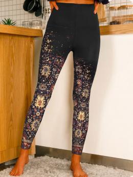 Damen Lässig Ethnisch Frühling Normal Jersey Standard Lang X-Linie Regelmäßig Leggings