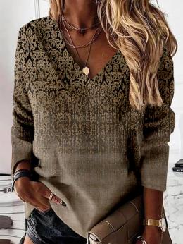Damen Lässig Ethnisch Herbst V-Ausschnitt Täglich Jersey Bestseller Langarm Regelmäßig Sweatshirts