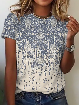 Damen Lässig Ethnisch Sommer Täglich Bestseller Kurzarm Rundhals Regelmäßig H-Linie T-Shirts