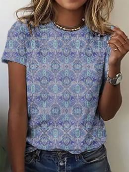 Damen Lässig Ethnisch Sommer Täglich Weit Jersey Kurzarm Regelmäßig H-Linie T-Shirts