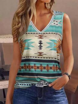 Damen Lässig Ethnisch Sommer V-Ausschnitt Weit Jersey Ärmellos H-Linie Regelmäßig Tanktop Blusen & Shirts