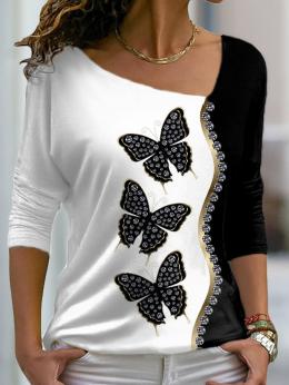 Damen Lässig Farbblock Frühling Keine Elastizität Weit Jersey Asymmetrisch Regelmäßig Regelmäßig T-Shirt