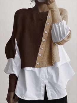 Damen Lässig Farbblock Herbst Mikro-Elastizität Täglich Weit Jersey Langarm Regelmäßig Blusen & Shirts