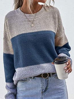 Damen Lässig Farbblock Herbst Mikro-Elastizität Täglich Weit Standard H-Linie Regelmäßig Pullover