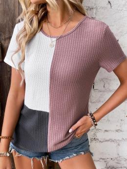 Damen Lässig Farbblock Sommer Mikroelastizität Weit Bestseller Rundhals H-Linie Regelmäßig Shirts