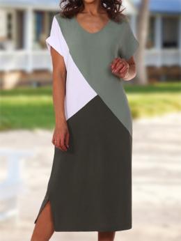 Damen Lässig Farbblock Sommer Nahtverarbeitung Normal Täglich Weit Standard H-Linie Kleider
