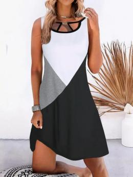 Damen Lässig Farbblock Sommer Normal Mikroelastizität Täglich T-Shirt-Kleid X-Linie Regelmäßig Kleider