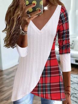 Damen Lässig Farbblock Winter Polyester V-Ausschnitt Täglich Regelmäßig A-Linie Mittlere Elastizität Blusen & Shirts
