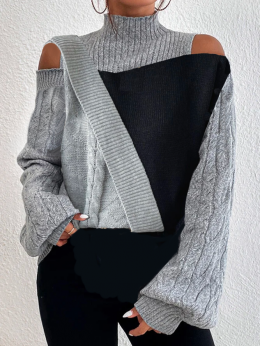 Damen Lässig Farbblock Winter Täglich Langarm Rollkragen Wolle/Stricken Regelmäßig Regelmäßig Pullover