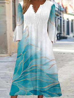Damen Lässig Farbverlauf Herbst V-Ausschnitt Täglich Jersey Midi Bestseller Langarm Kleider