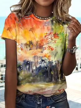 Damen Lässig Farbverlauf Sommer Mikroelastizität Täglich Weit Kurzarm Rundhals Regelmäßig T-Shirts
