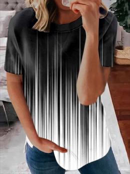 Damen Lässig Farbverlauf Sommer Mikroelastizität Weit Jersey Kurzarm H-Linie Regelmäßig Shirts