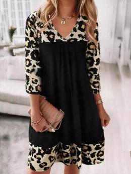 Damen Lässig Frühling/Herbst Leopard Polyester Täglich Weit Mittlere Taille T-Shirt-Kleid Regelmäßig Kleider