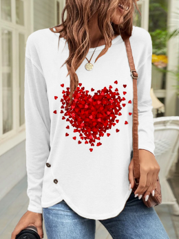 Damen Lässig Frühling Herz/Herz Geknöpft Mikroelastizität Weit Jersey Regelmäßig Regelmäßig T-Shirt