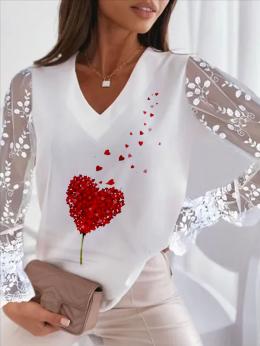 Damen Lässig Frühling Herz/Herz Polyester V-Ausschnitt Täglich Weit Langarm Regelmäßig Blusen & Shirts