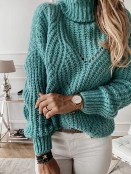 Damen Lässig Frühling Unifarben Normal Mittler-Gewicht Täglich Langarm Rollkragen Wolle/Stricken Pullover