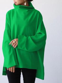 Damen Lässig Frühling Unifarben Polyester Täglich Lässig Langarm Weit Wasserfallausschnitt Sweatshirts