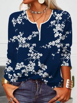 Damen Lässig Geblümt Herbst Mikro-Elastizität Täglich Jersey Regelmäßig H-Linie Regelmäßig T-Bluse