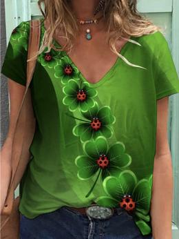 Damen Lässig Geblümt Sommer V-Ausschnitt Mikroelastizität Täglich Weit Regelmäßig Regelmäßig T-Shirts