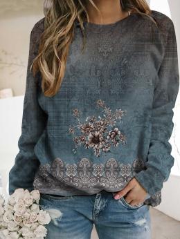 Damen Lässig Geblümt Winter Normal Täglich Jersey Bestseller Langarm Rundhals Sweatshirts