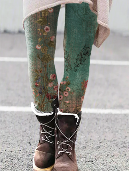 Damen Lässig Geblümt Winter Polyester Normal Fest Bestseller Legging H-Linie Leggings