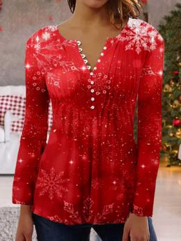 Damen Lässig Herbst Weihnachten Mikro-Elastizität Täglich Weit Jersey Weihnachten Langarm Blusen & Shirts