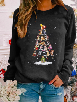 Damen Lässig Herbst Weihnachten Mikro-Elastizität Urlaub Weit Langarm Regelmäßig H-Linie Sweatshirts