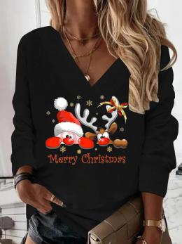 Damen Lässig Herbst Weihnachten Täglich Weit Jersey Weihnachten Regelmäßig H-Linie Sweatshirts