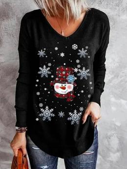 Damen Lässig Herbst Weihnachten Urlaub Weit Jersey Rundhals Regelmäßig H-Linie T-Bluse