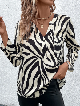 Damen Lässig Herbst Zebra Polyester Regelmäßige Passform Langarm Regelmäßig H-Linie Regelmäßig Bluse