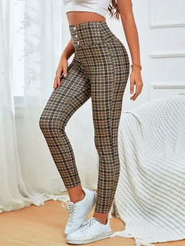 Damen Lässig Kariert Herbst Täglich Fest Jersey Lang H-Linie Regelmäßig Leggings