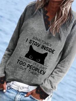 Damen Lässig Katze Herbst Jersey Mikro-Elastizität Weit Heiße Liste Langarm Regelmäßig Sweatshirts
