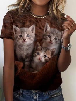 Damen Lässig Katze Sommer Mikroelastizität Bestseller Kurzarm Rundhals Regelmäßig Regelmäßig T-Shirts