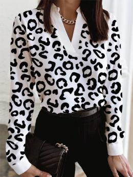 Damen Lässig Leopard Herbst Polyester V-Ausschnitt Täglich Bestseller H-Linie Regelmäßig Blusen & Shirts