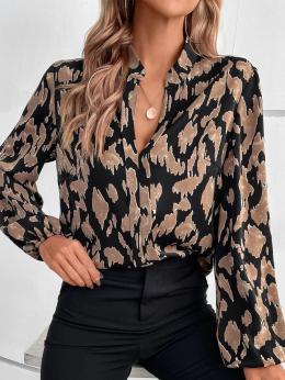 Damen Lässig Leopard Herbst V-Ausschnitt Leicht Keine Elastizität Täglich Weit Regelmäßig Blusen & Shirts