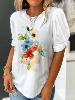 Damen Lässig Pflanzen Sommer Knoten an der Front Normal Täglich Weit Kurzarm Regelmäßig T-Shirts