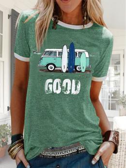 Damen Lässig Sommer Auto Print Mikroelastizität Kurzarm Regelmäßig H-Linie Regelmäßig T-Shirts