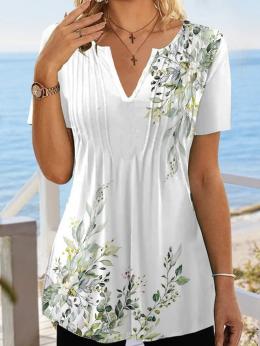 Damen Lässig Sommer Blätter Mikroelastizität Täglich Weit Mittellang H-Linie Regelmäßig Shirts