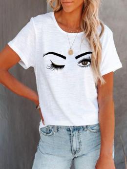 Damen Lässig Sommer Gesicht Weit Jersey Rundhals Regelmäßig H-Linie Regelmäßig T-Shirts