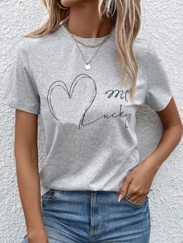 Damen Lässig Sommer Herz/Herz Mikroelastizität Weit Jersey Rundhals Regelmäßig H-Linie T-Shirt