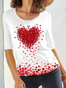 Damen Lässig Sommer Herz/Herz Print Täglich Jersey Rundhals Regelmäßig Regelmäßig T-Shirts