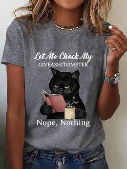Damen Lässig Sommer Katze Mikroelastizität Täglich Weit Standard Kurzarm H-Linie T-Shirt