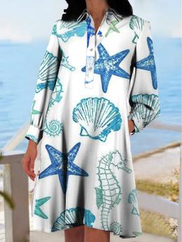 Damen Lässig Sommer Marine Leben Polyester V-Ausschnitt Weit Langarm H-Linie Regelmäßig Kleider