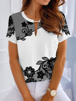 Damen Lässig Sommer Schwarz und Weiß  Normal Keine Elastizität Täglich Regelmäßig H-Linie Schnalle Shirts