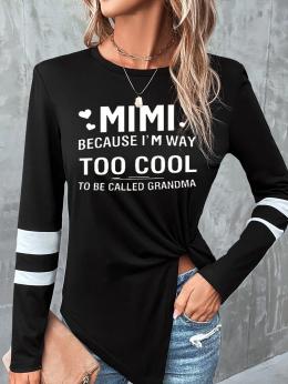 Damen Lässig Textbriefe Frühling Mikroelastizität Täglich Langarm Regelmäßig H-Linie Regelmäßig T-Shirt