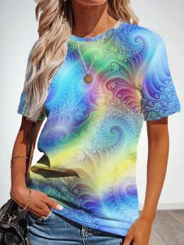 Damen Lässig Tie-Dye-Muster Sommer Weit Jersey Kurzarm Rundhals Regelmäßig Regelmäßig T-Shirts