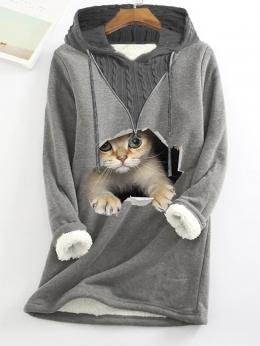 Damen Lässig Tier Winter Zuhause Weit Fluff/Granular-Fleece-Stoff Wärme Bestseller Langarm Sweatshirts