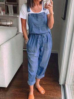 Damen Lässig Unifarben Alle Jahreszeiten Normal Keine Elastizität Täglich Weit Lang Waschvorgang Denim Lätzchen Hose