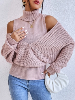 Damen Lässig Unifarben Herbst Hohe Elastizität Langarm Rollkragen Garn/Wollgarn H-Linie Regelmäßig Pullover